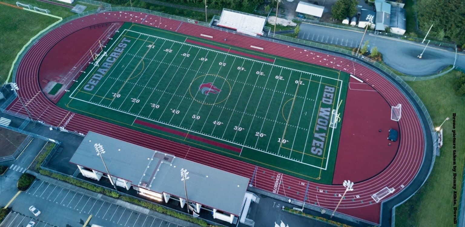 Aerial view of the Cedarcrest football field