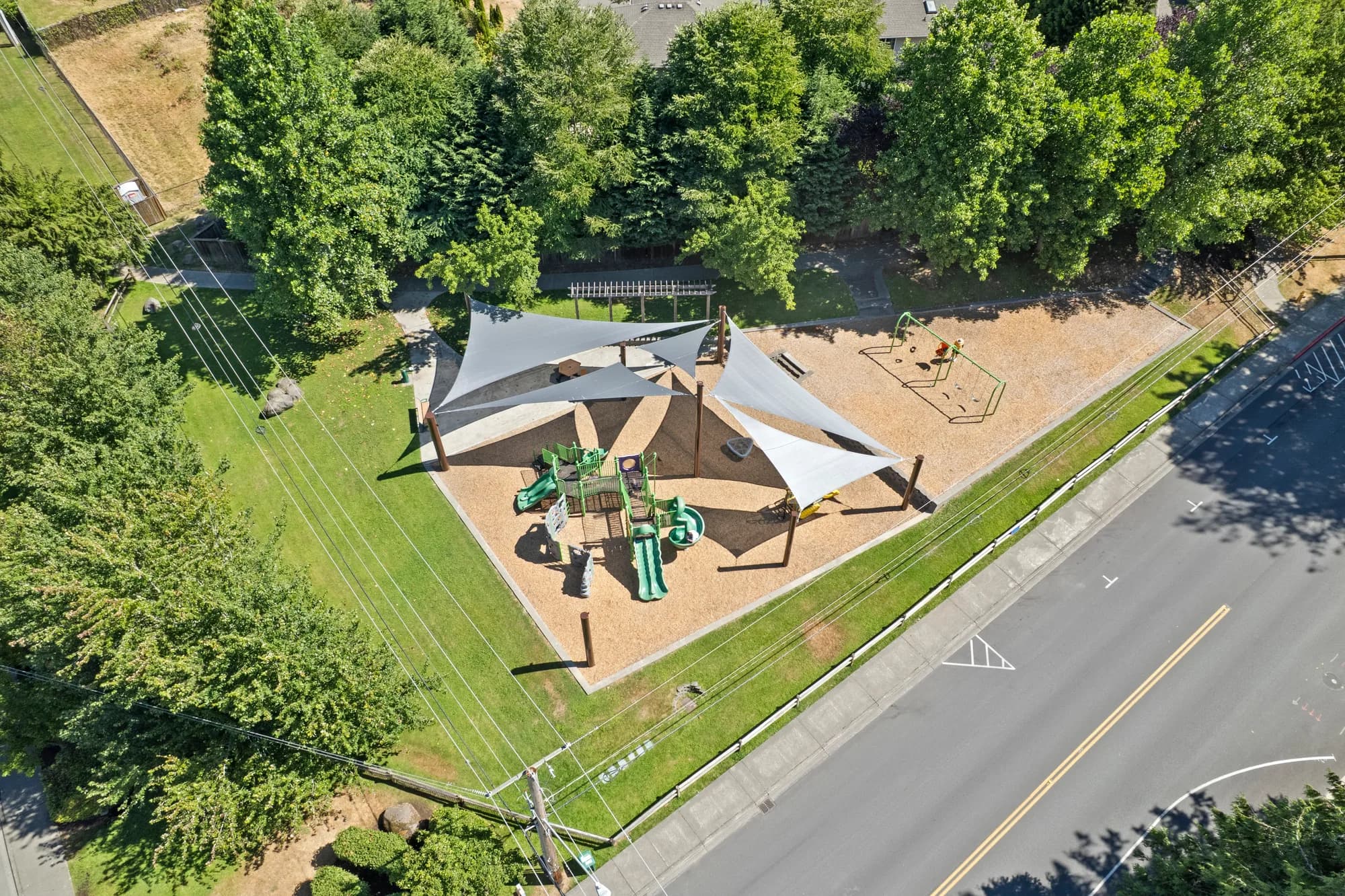 Aerial drone view of Judd Park in Duvall, Washington